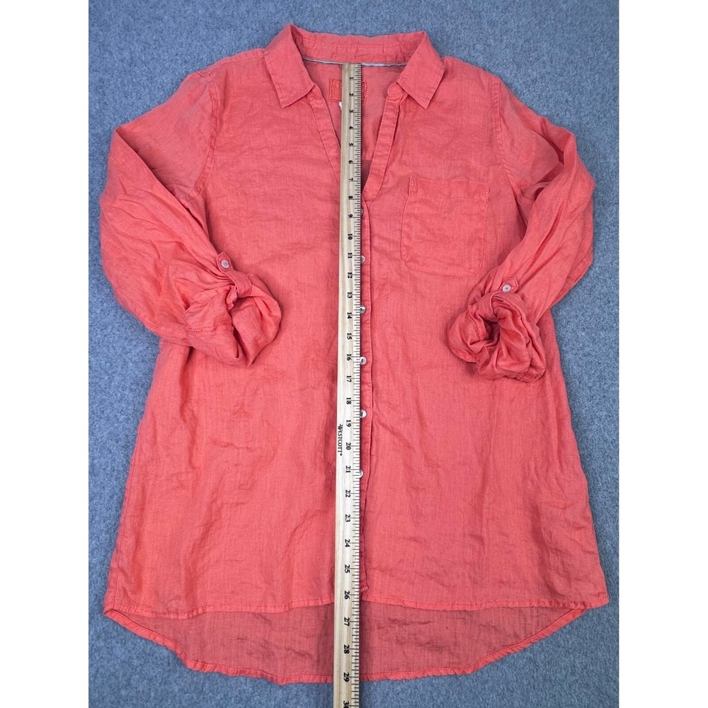 Sigrid Olsen Linen Top Orange Roll Sleeve Women's Size M Tunic Lagenlook Coastal - Picture 4 of 5